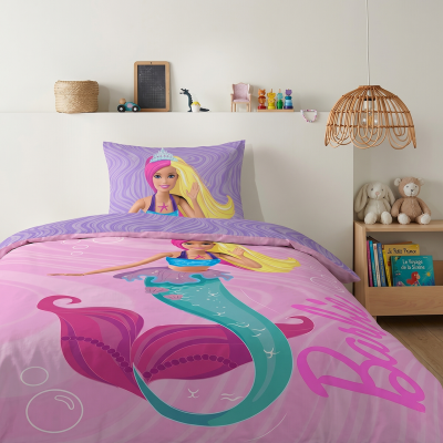 BARBIE Parure de lit r&eacute;versible  Sir&egrave;ne - Rose - 140 cm x 200 cm