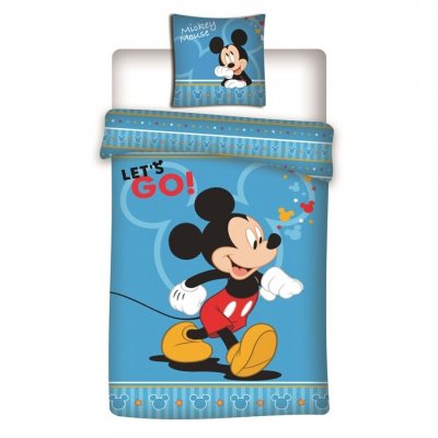 AYMAX Parure de lit r&eacute;versible - Mickey qui marche - 140 cm x 200 cm - Bleu