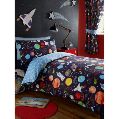ARGOFIELD Parure de lit simple et taie d'oreiller espace motifs plan&egrave;tes - 138 cm x 200 cm