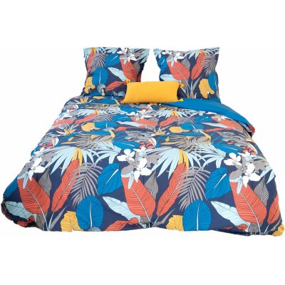 COTE DECO Parure housse de couette satin de coton bleu 220x240 cm