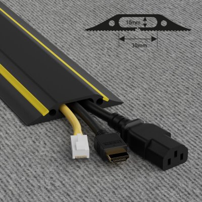 D LINE Passe-c&acirc;ble de plancher souple avec raccords (noir et jaune)