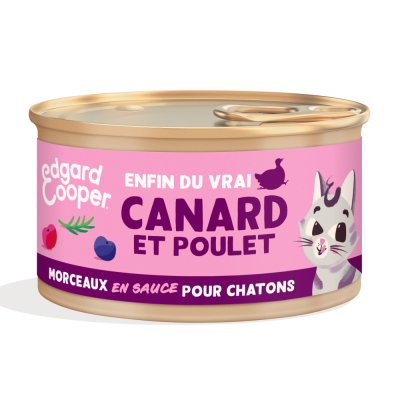 EDGARD & COOPER P&acirc;t&eacute; morceaux en sauce pour chatons aucanard et au poulet 85g Edgard cooper
