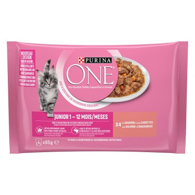 PURINA ONE P&acirc;t&eacute;e Pour Chat Junior Au Saumon  - Les 4 Sachets De 85g