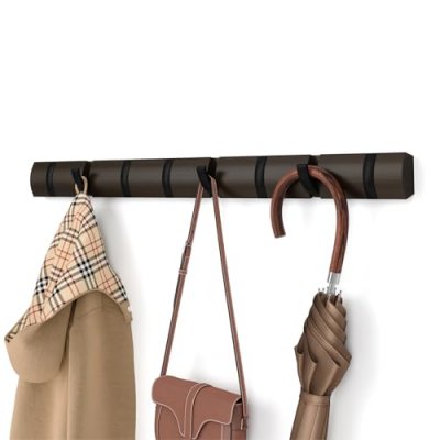 UMBRA Pat&egrave;re murale en peuplier marron fonc&eacute;e &agrave; 8 crans Flip - 