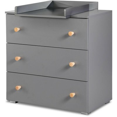 MONMOBILIERDESIGN PAULINE Commode b&eacute;b&eacute; avec plan &agrave; langer amovible Gris - Bois