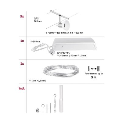 PAULMANN  Wire Sheela syst&egrave;me c&acirc;ble 5l. 5 m chrome