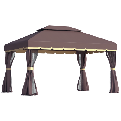 OUTSUNNY Pavillon de jardin 3,9L x 2,9l x 2,8H m chocolat