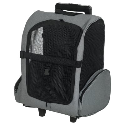 PAWHUT  2 en 1 Trolley Chariot Sac &agrave; Dos Sac de Transport &agrave; roulettes pour Chien Chat Gris