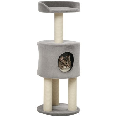 PAWHUT  Arbre &agrave; Chat avec Griffoirs Sisal Naturel, Niche, Plateforme Peluche 103cm Gris Aosom France