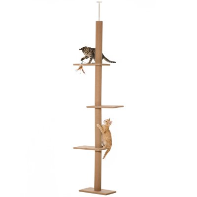 PAWHUT  - Arbre &agrave; Chat - Panneaux de Particule - 43x27x260cm - Marron