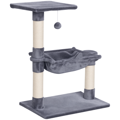 PAWHUT  - Arbre &agrave; Chat - Peluche Courte - 50x36x70cm - Gris