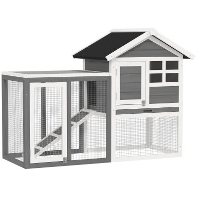 PAWHUT  - Clapier - bois massif de pin - 122x62.6x92cm - gris, blanc 