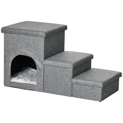 PAWHUT  - Escalier pour chien - Lin (100% polyester) - 73.5x33x40.5cm - Gris clair