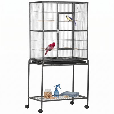 PAWHUT  - voli&egrave;re - M&eacute;tal - 77x47x163cm - Gris