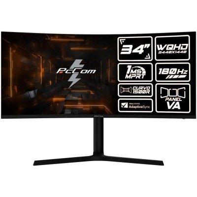 PCCOM  Elysium Pro &Eacute;cran Gaming Incurv&eacute; 34"" Fast VA WQHD 180Hz Adaptive Sync R&eacute;glable en Hau