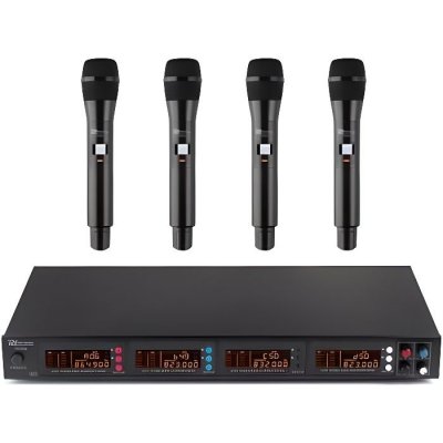 POWER DYNAMICS PD504H Set de 4 micros sans fil UHF + &eacute;metteur - 4x XLR pour table de mixage ou ampli