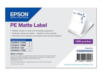 EPSON Pe matte label-die-cut fanfold 203mm x 152mm 1000 labels moq1