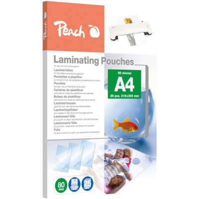 PEACH  Laminating Pouches A4, 80 mic, Glossy, PPR080-02, Set of 25