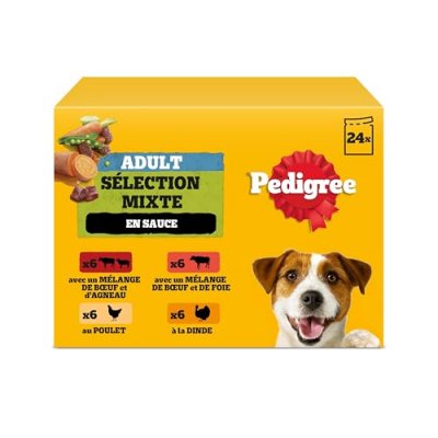 PEDIGREE  48 Sachets fra&icirc;cheur en sauce 4 vari&eacute;t&eacute;s pour chien 100g (2x24)