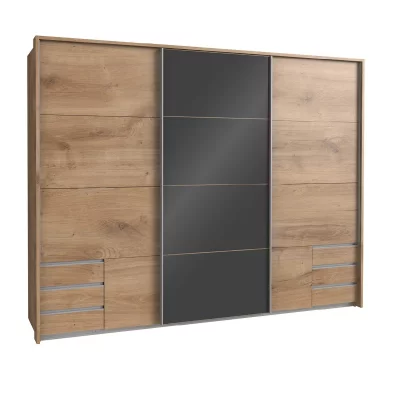 Pegane Armoire &agrave; portes coulissantes en Imitation ch&ecirc;ne poutre - L270 x H210 x P65 cm