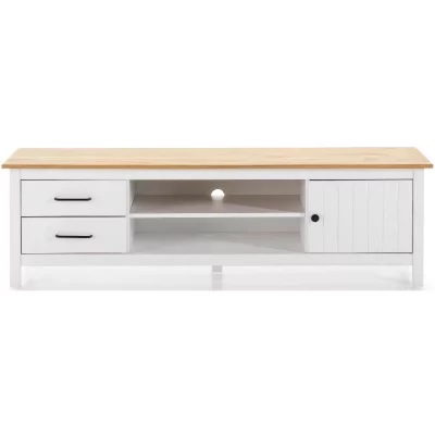 PEGANE  Meuble TV pin massif - 158 cm - Ch&ecirc;ne/Blanc
