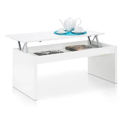 Pegane Table Basse Blanc brillant Avec Plateau Relevable -PEGANE-