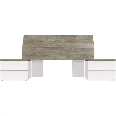 PEGANE  T&ecirc;te de lit avec chevets - Blanc artic/Ch&ecirc;ne - 96x256x34 cm