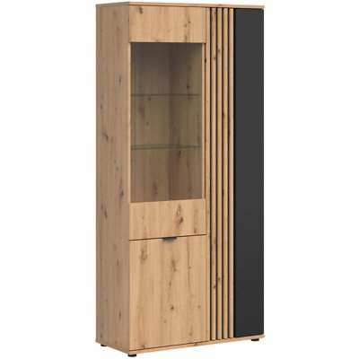 Pegane Vitrine biblioth&egrave;que 3 portes - Ch&ecirc;ne et noir