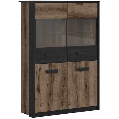 Pegane Vitrine biblioth&egrave;que 4 portes - Ch&ecirc;ne fonc&eacute;