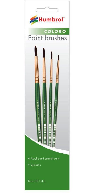 HUMBROL Peinture &agrave; maquette  Coloro Paint Brushes Sizes 00, 1, 4, 8- -