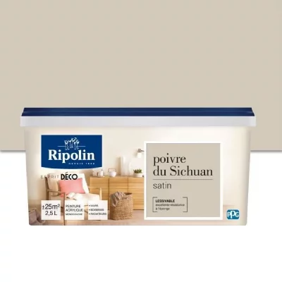 RIPOLIN Peinture acrylique  ESPRIT DECO monocouche satin 2.5 L poivre sichuan