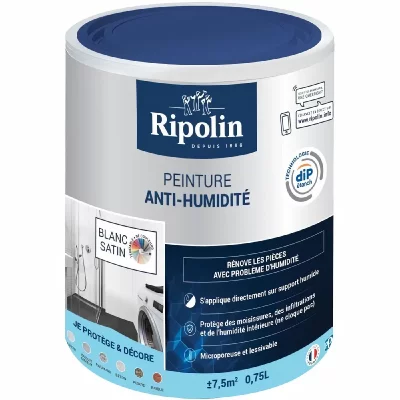 RIPOLIN Peinture anti-humidit&eacute; int&eacute;rieur satin blanc  0 75L