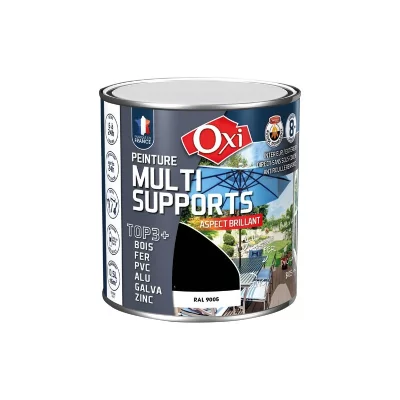 OXI Peinture Bois Fer Pvc Brillant 500ml Noir Double Action