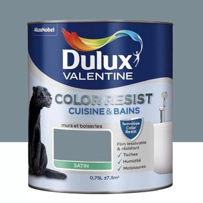 DULUX VALENTINE Peinture Color Resist Cuisine&Bains - Bleu - Satin - 0,75L
