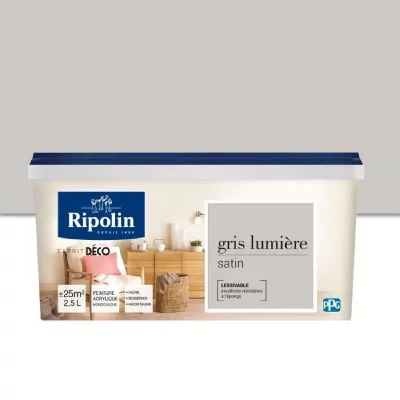 RIPOLIN Peinture de couleur murale int&eacute;rieur satin gris lumi&eacute;re 2,5L  