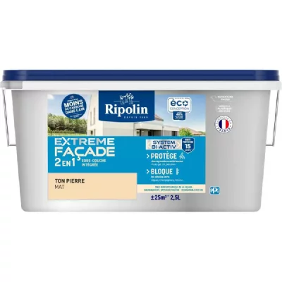 RIPOLIN Peinture extr&ecirc;me fa&ccedil;ade 2 en 1 - Ton Pierre - Mat -  - 25L