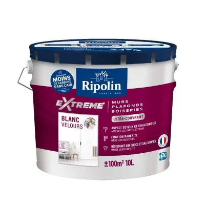 RIPOLIN Peinture Extr&ecirc;me murs et plafonds - Blanc velours -  - 10 L