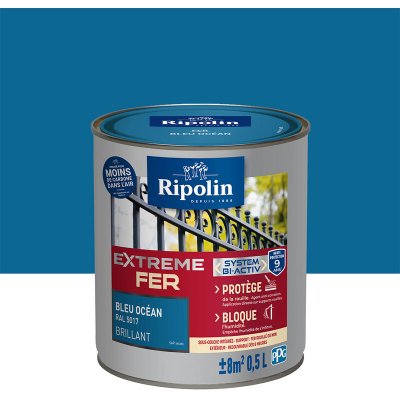 RIPOLIN Peinture fer ext&eacute;rieur  Extr&ecirc;me brillant bleu oc&eacute;an 0,5L