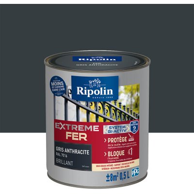 RIPOLIN Peinture fer ext&eacute;rieur  Extr&ecirc;me brillant gris anthracite 0,5L