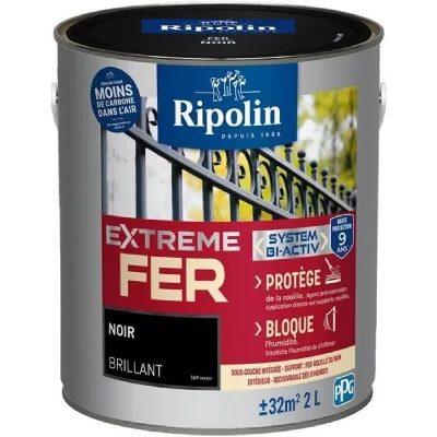 RIPOLIN Peinture fer ext&eacute;rieur  Extr&ecirc;me brillant noir 2L