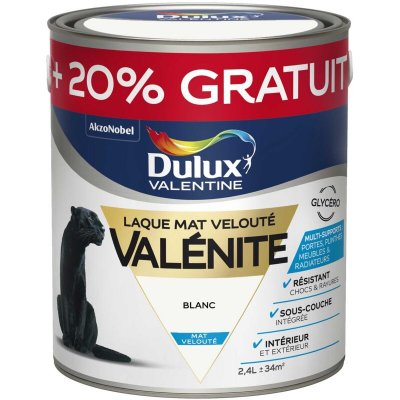 AKZONOBEL Peinture Laque Val&eacute;nite Mat Blanc 2 L + 20 % Gratuit - Dulux Valentine
