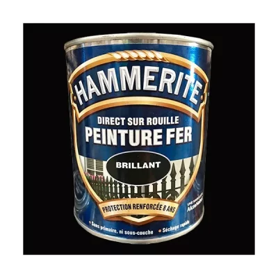 HAMMERITE Peinture m&eacute;tal direct sur rouille  brillant laqu&eacute; noir 0 75L