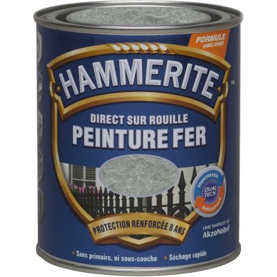 HAMMERITE Peinture m&eacute;tal direct sur rouille  martel&eacute; gris argent 0 75L
