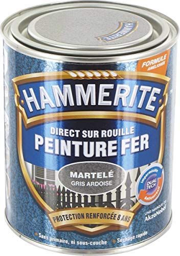 HAMMERITE Peinture m&eacute;tal direct sur rouille  martel&eacute; gris argent 250ml