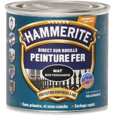HAMMERITE Peinture m&eacute;tal direct sur rouille  mat noir ferronnerie 250ml