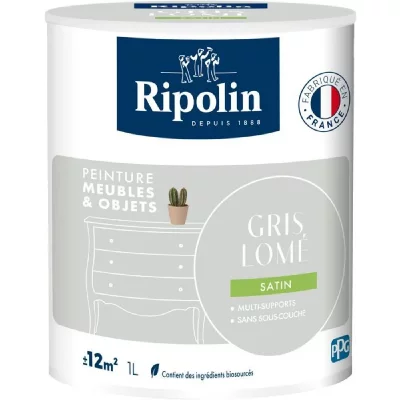 RIPOLIN Peinture mobilier et objets  Gris lom&eacute; Satin&eacute; 1L
