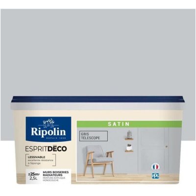 RIPOLIN Peinture Murale  Toutes Pi&egrave;ces Esprit D&eacute;co Satin Gris telesco 2,5L