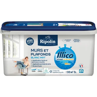 RIPOLIN Peinture Murs et Plafonds - Blanc - Mat - 3L - ILLICO - 