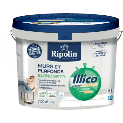 RIPOLIN Peinture Murs et Plafonds - Blanc - Satin - 10L - ILLICO - 