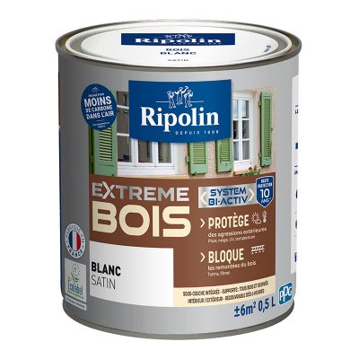 RIPOLIN Peinture pour Bois Int&eacute;rieur et Ext&eacute;rieur - Satin - 0,5L - Blanc  Blanc